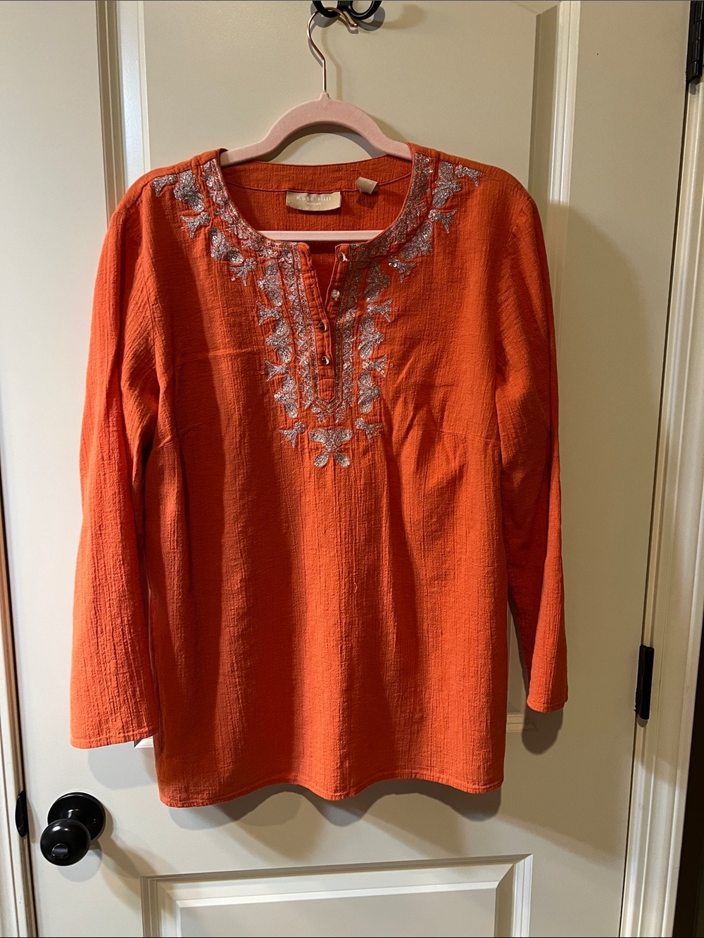 Kate Hill Orange Long-Sleeve Embroidered Tunic